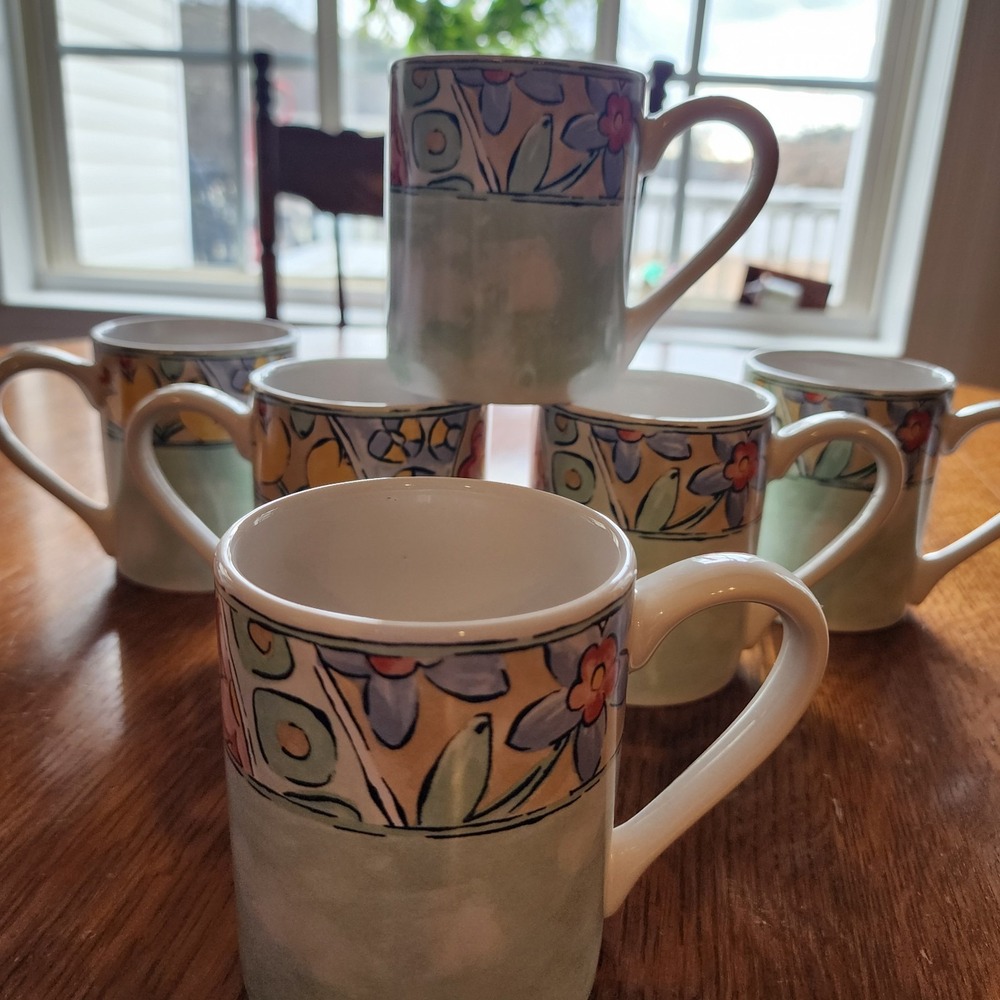 Corelle Coordinates Floral Watercolors Stoneware mugs set of 6 Discontinued